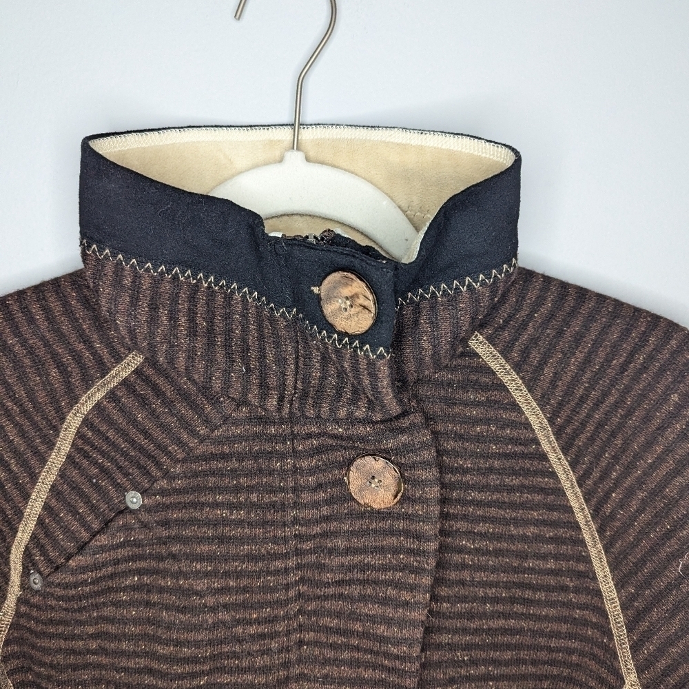 prAna Women's brown Wool Knit Hooded Fitted Zippered Plush-Lined Jacket Large - Picture 2 of 8